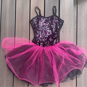 Curtain Call Black & Pink Leotard and Tutu Skirt Size Child Large Style # 1764